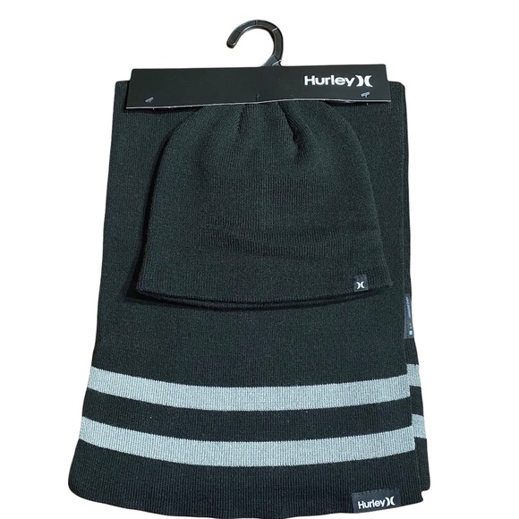 Hurley Beanie and Scarf Set Black/Gray - Picture 1 of 7